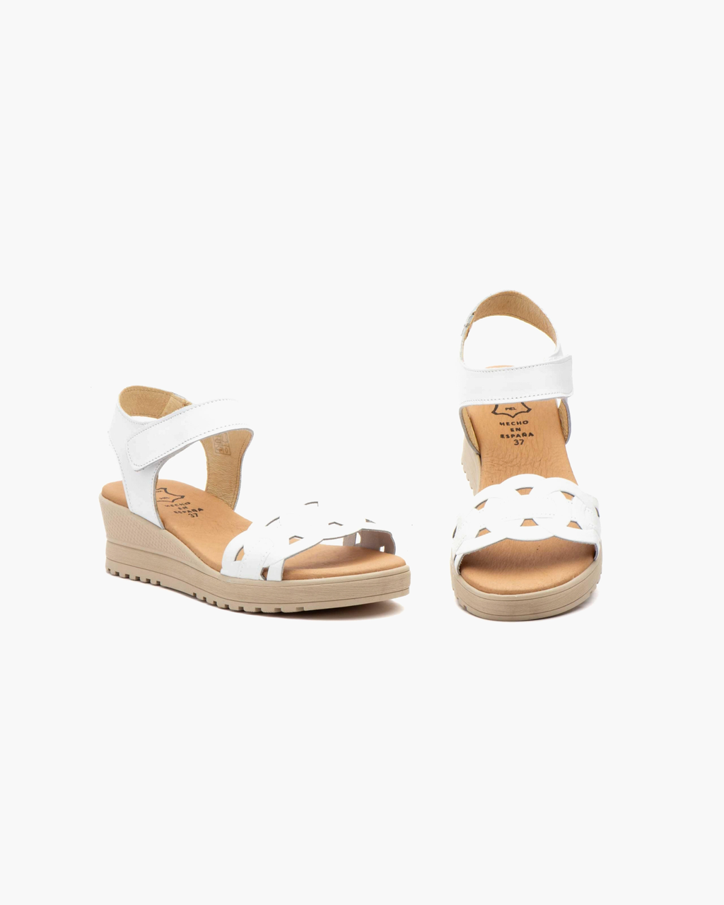 Sandalias de Mujer de Piel con Cuña y Pala Perforada – Blanco