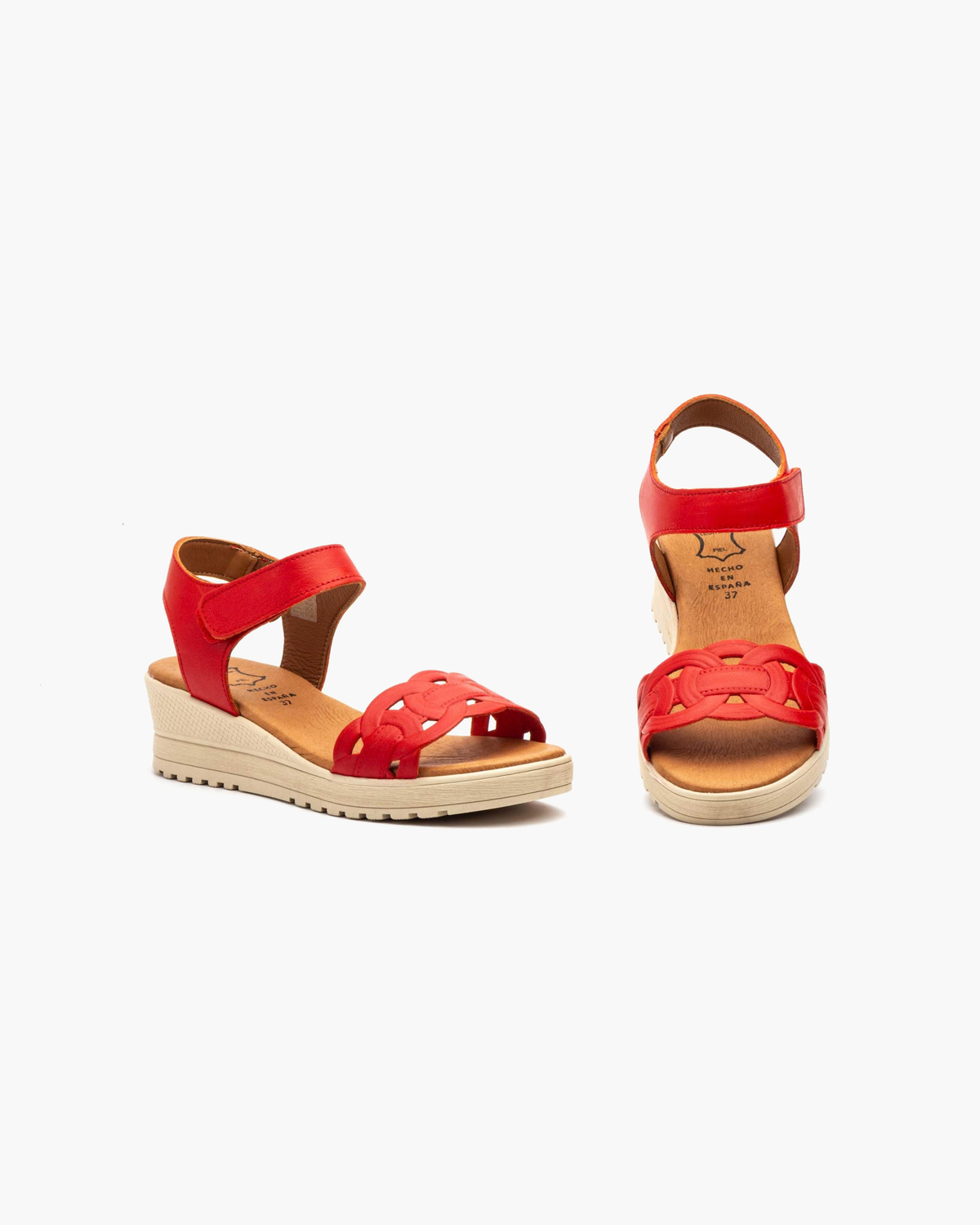 Sandalias de Mujer de Piel con Cuña y Pala Perforada – Rojo