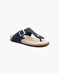 Sandalias de Dedo para Mujer de Piel con Hebilla – Azul marino