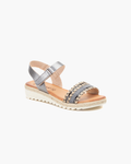 Sandalias de Mujer de Piel Metalizada con Cuña – Plomo