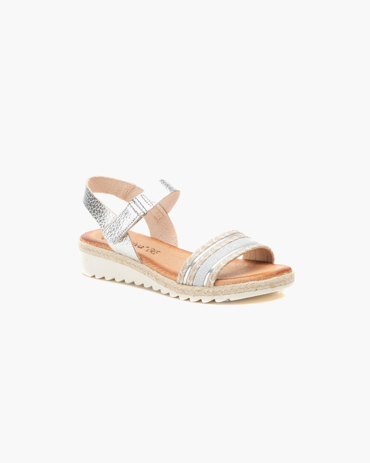 Sandalias de Mujer de Piel Metalizada con Cuña – Plata