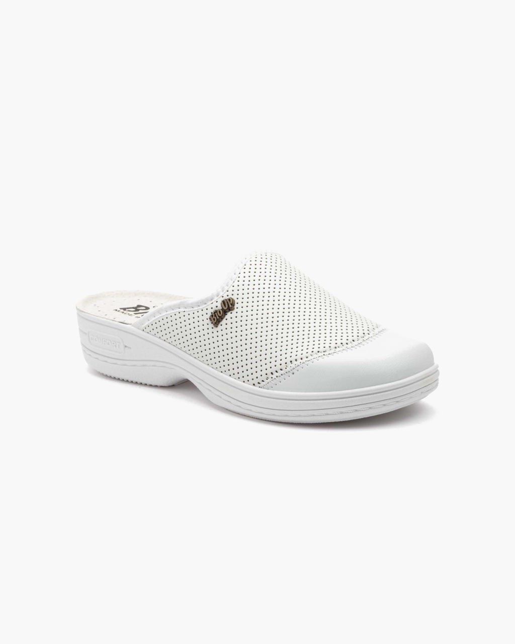 Zuecos de Mujer de Piel Perforada – Blanco