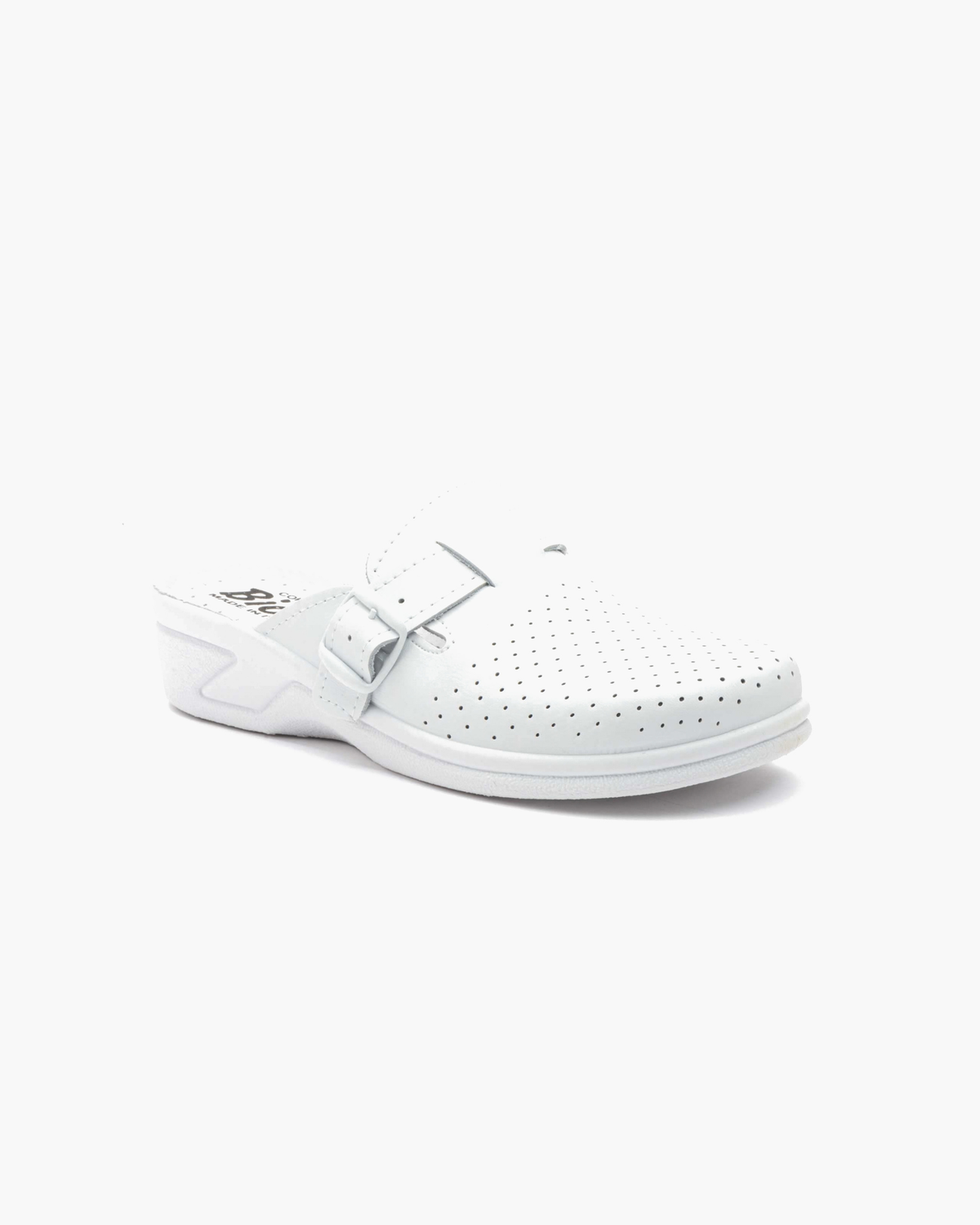 Zuecos de Mujer de Piel Perforada con Hebilla – Blanco