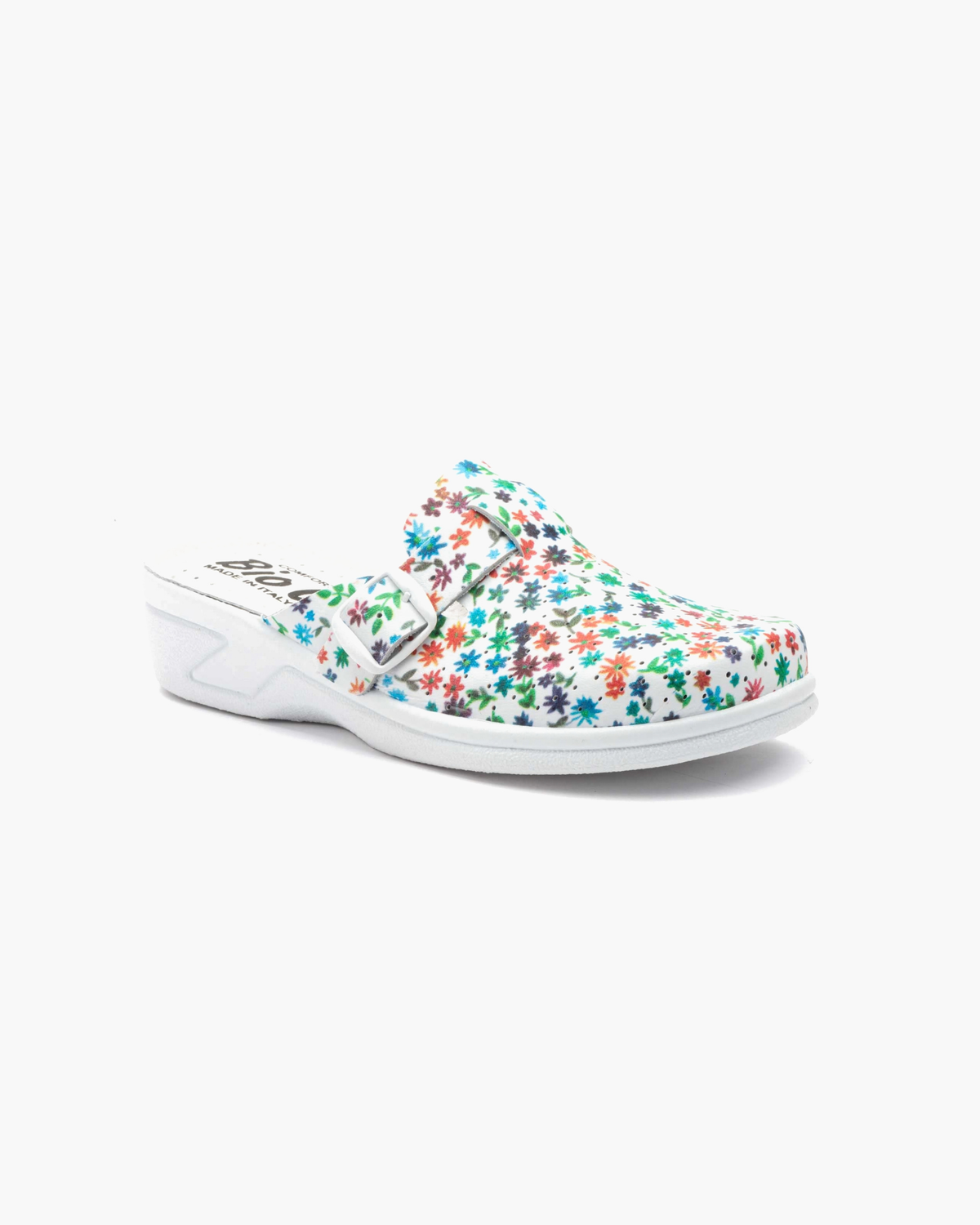 Zuecos de Mujer de Piel Perforada con Hebilla – Multicolor