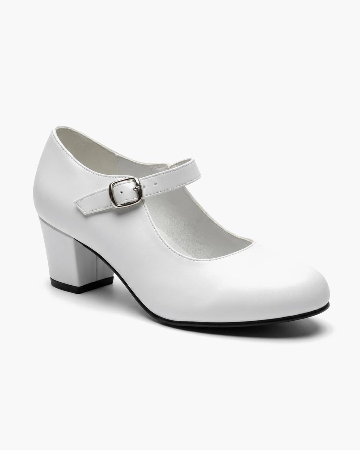 Zapatos de flamenca blancos para mujer con tacón ancho y hebilla - Blanco