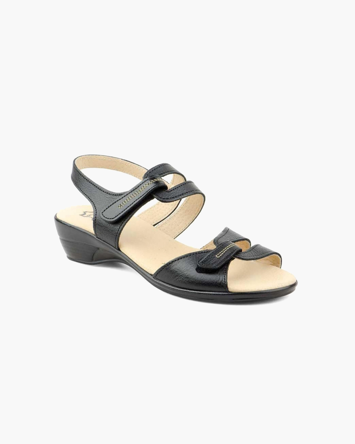 Sandalias de Mujer con Cuña y Doble Cierre Autoadherente – Negro