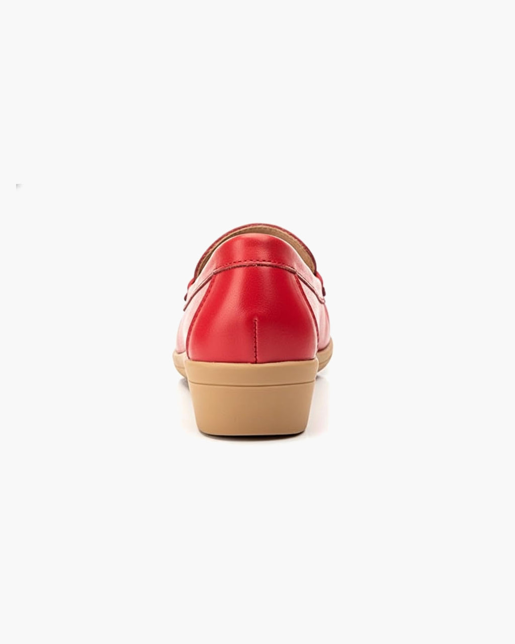 Mocasines de Cuero para Mujer Beige con cuña y Costura Visible - Rojo