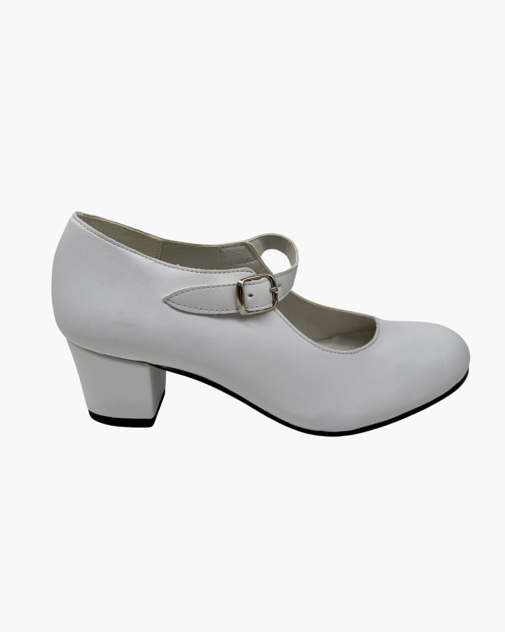 Zapatos de flamenca blancos para mujer con tacón ancho y hebilla - Blanco