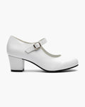 Zapatos de flamenca blancos para mujer con tacón ancho y hebilla - Blanco