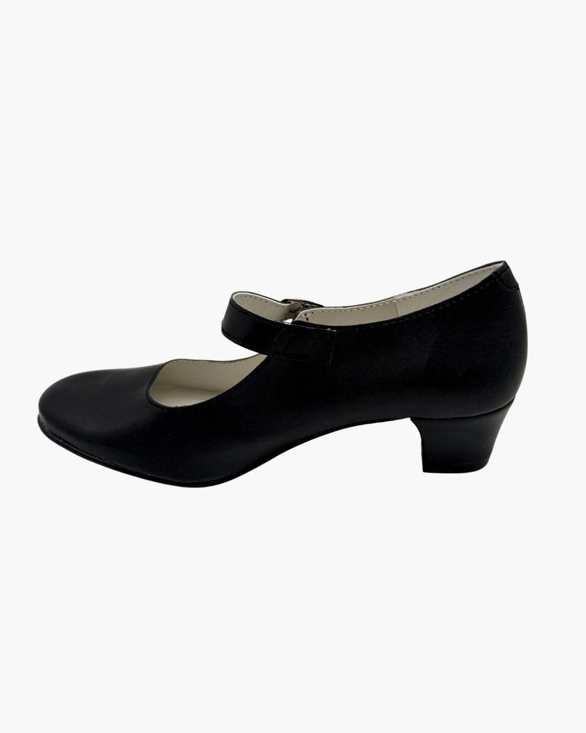 Zapatos de flamenca blancos para mujer con tacón ancho y hebilla - Negro