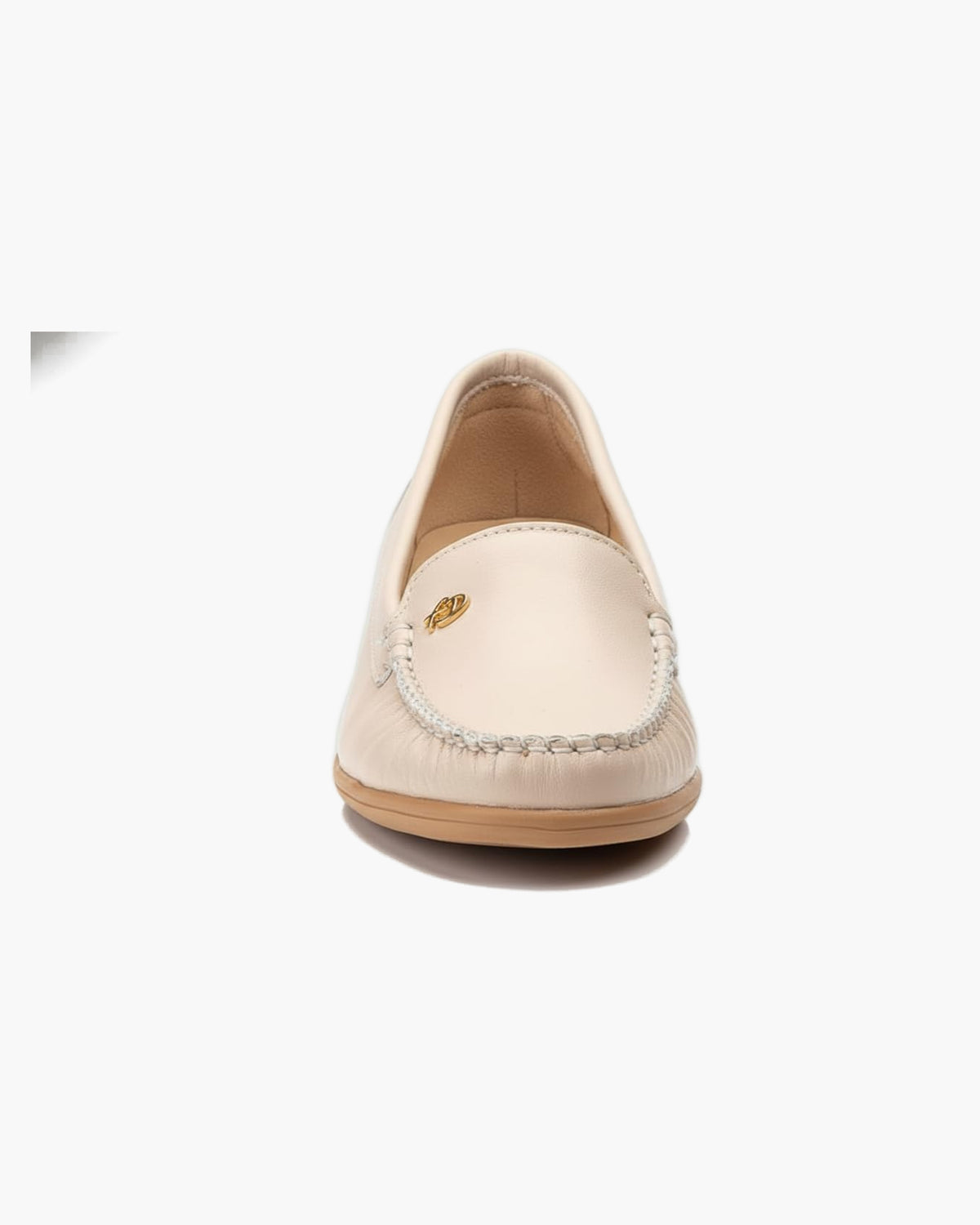Mocasines de Cuero para Mujer Beige con cuña y Costura Visible - Beige