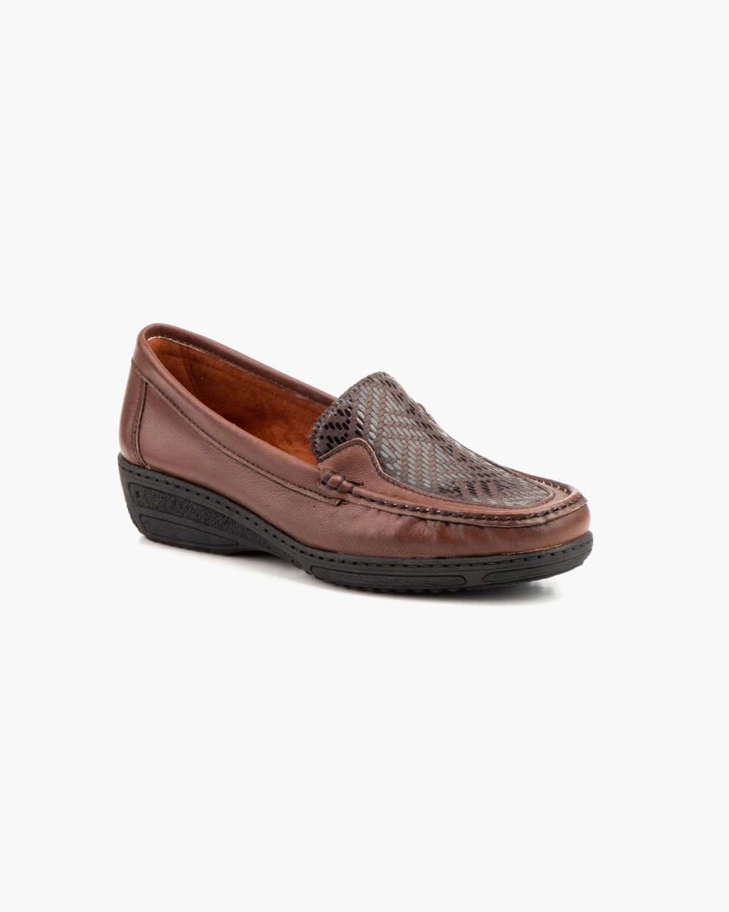 Mocasines de Mujer de Piel Trenzada con Cuña – Marrón