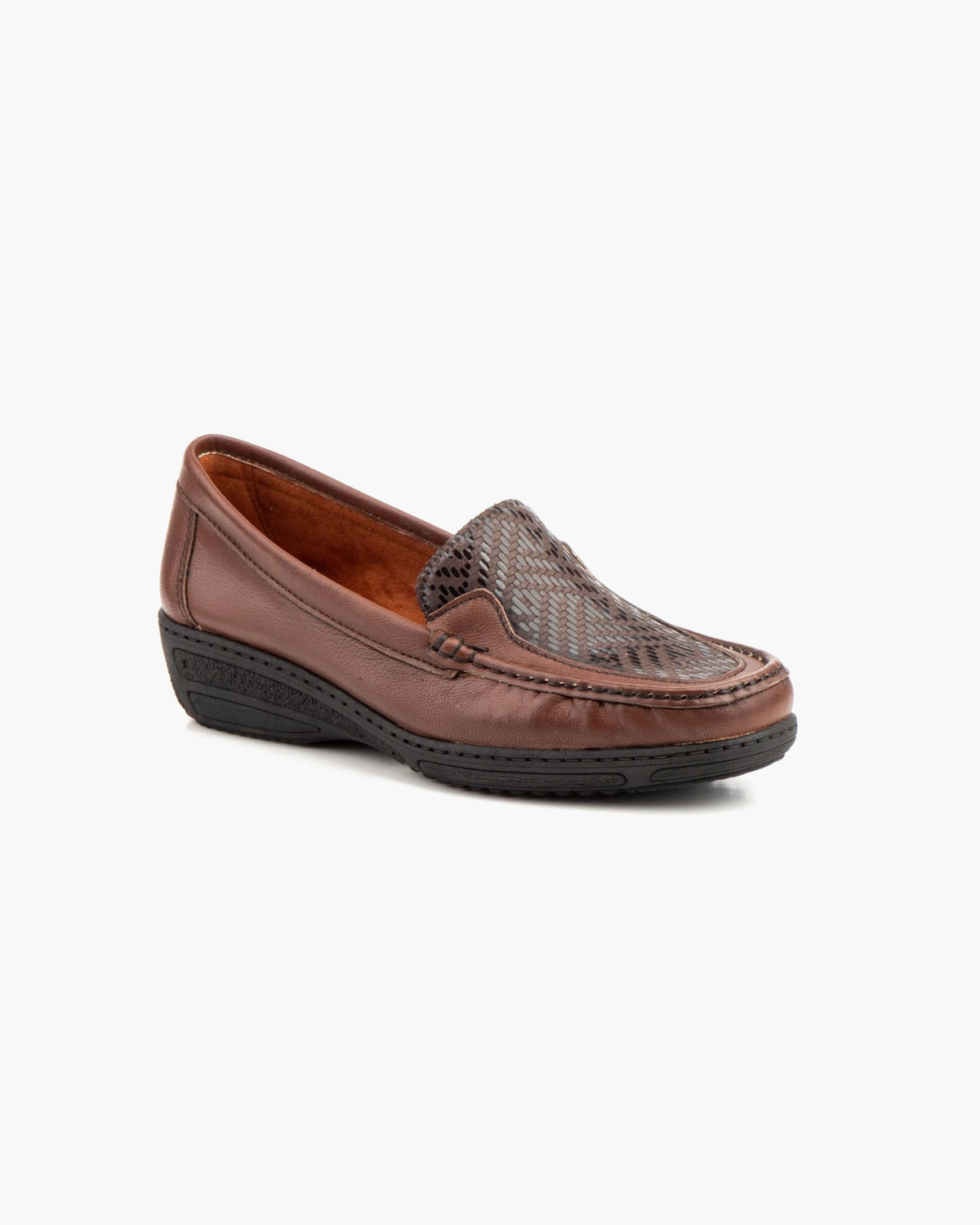 Mocasines de Mujer de Piel Trenzada con Cuña – Marrón