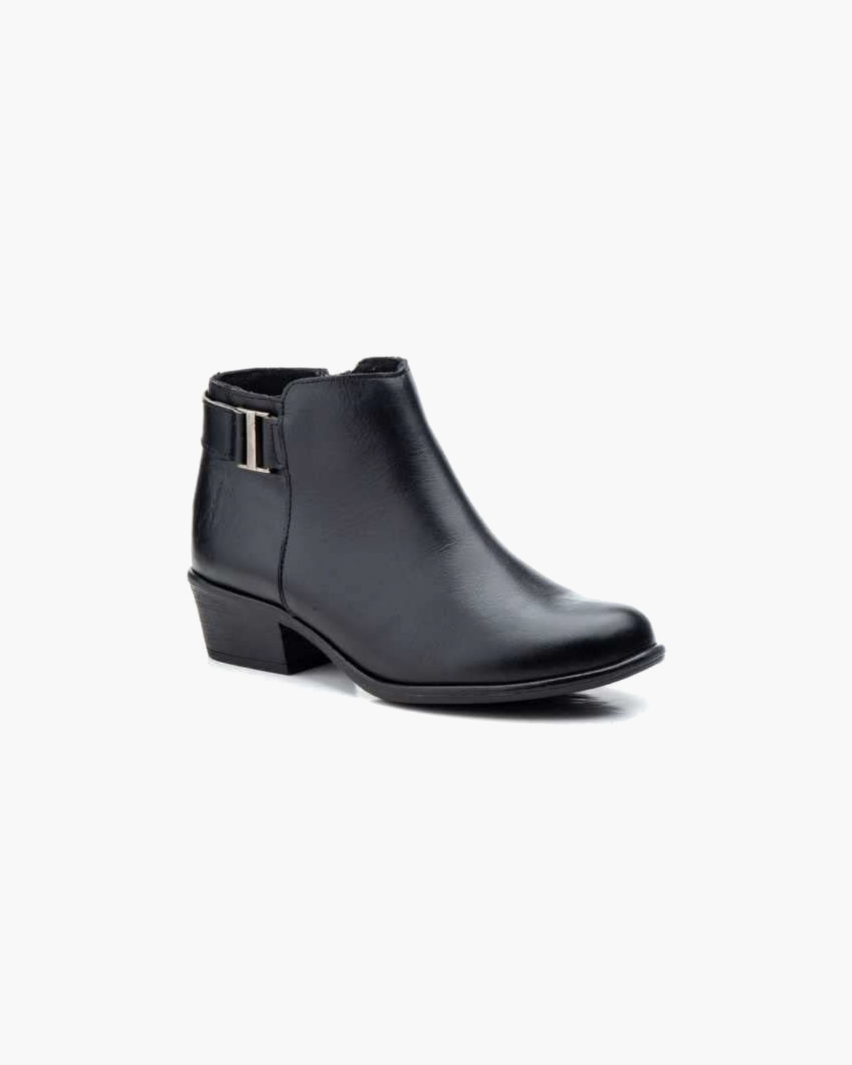 Botines de Mujer de Piel con Tacón Bajo y Tira Trasera – Negro