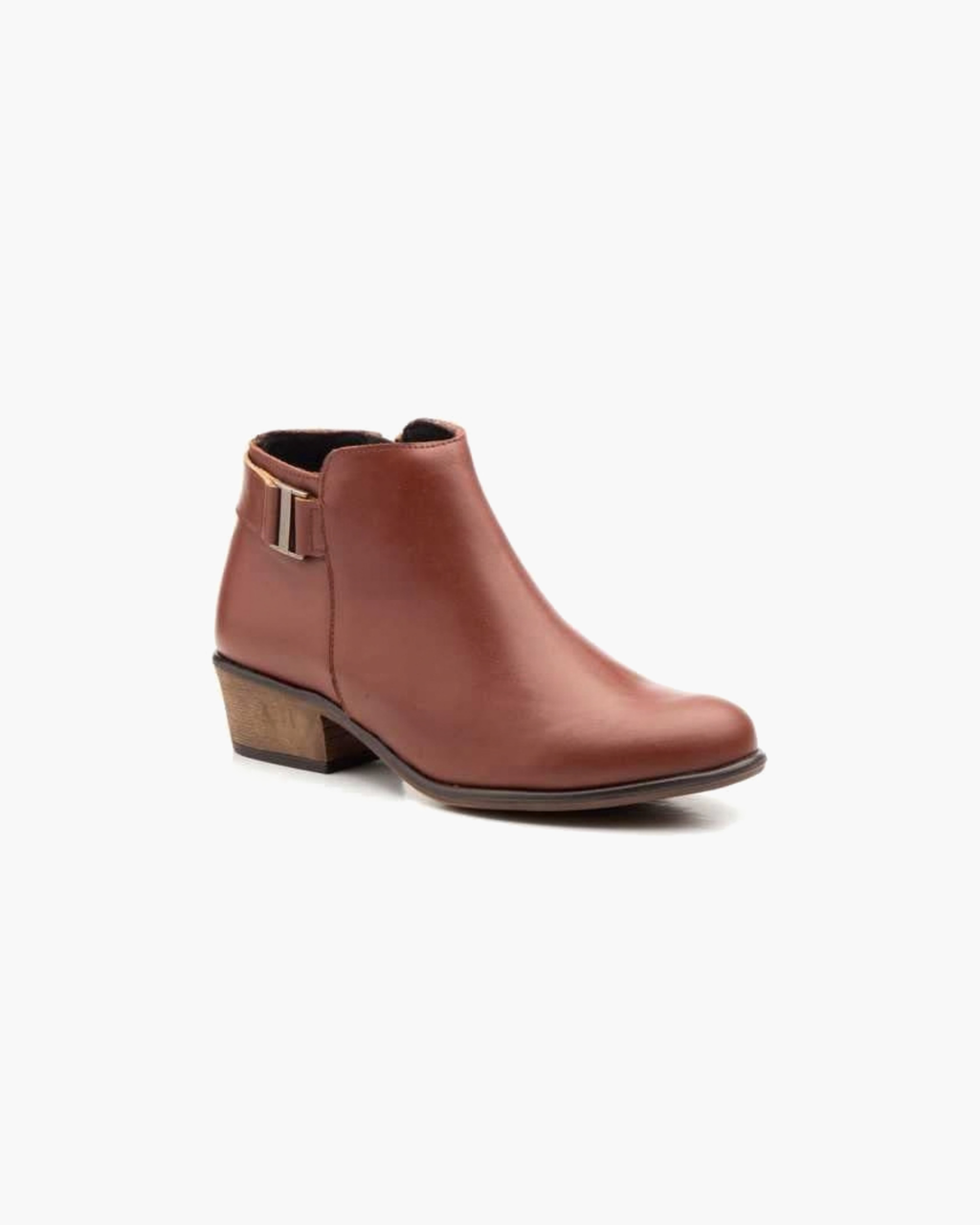 Botines de Mujer de Piel con Tacón Bajo y Tira Trasera – Cuero