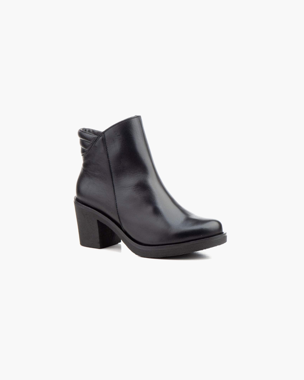 Botines de Mujer de Piel con Tacón y Caña Fruncida – Negro