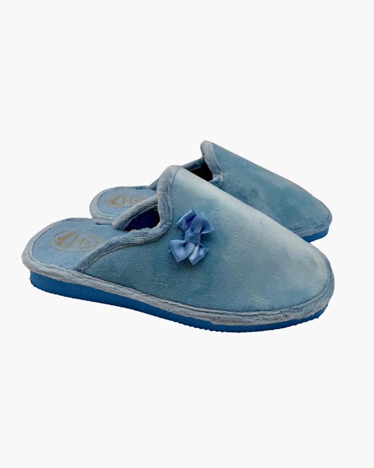 Zapatillas de casa para mujer de pelo con suela de goma - Azul