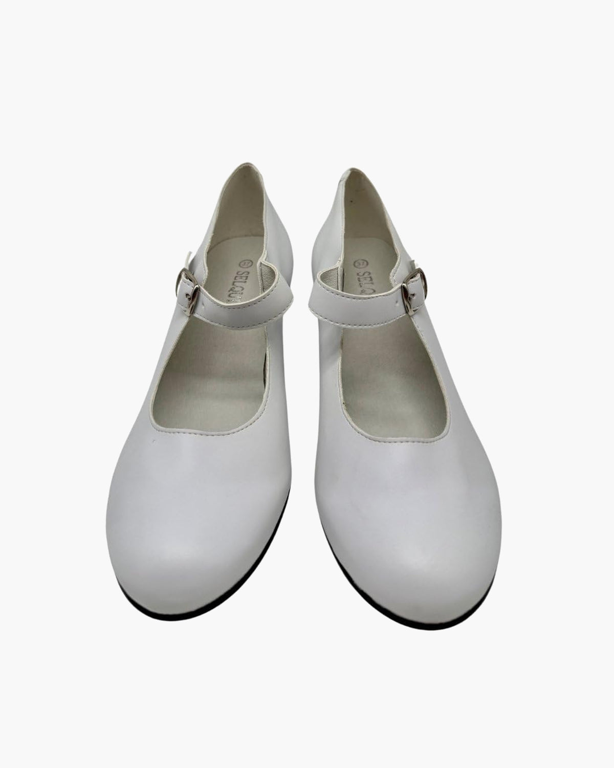Zapatos de flamenca blancos para mujer con tacón ancho y hebilla - Blanco