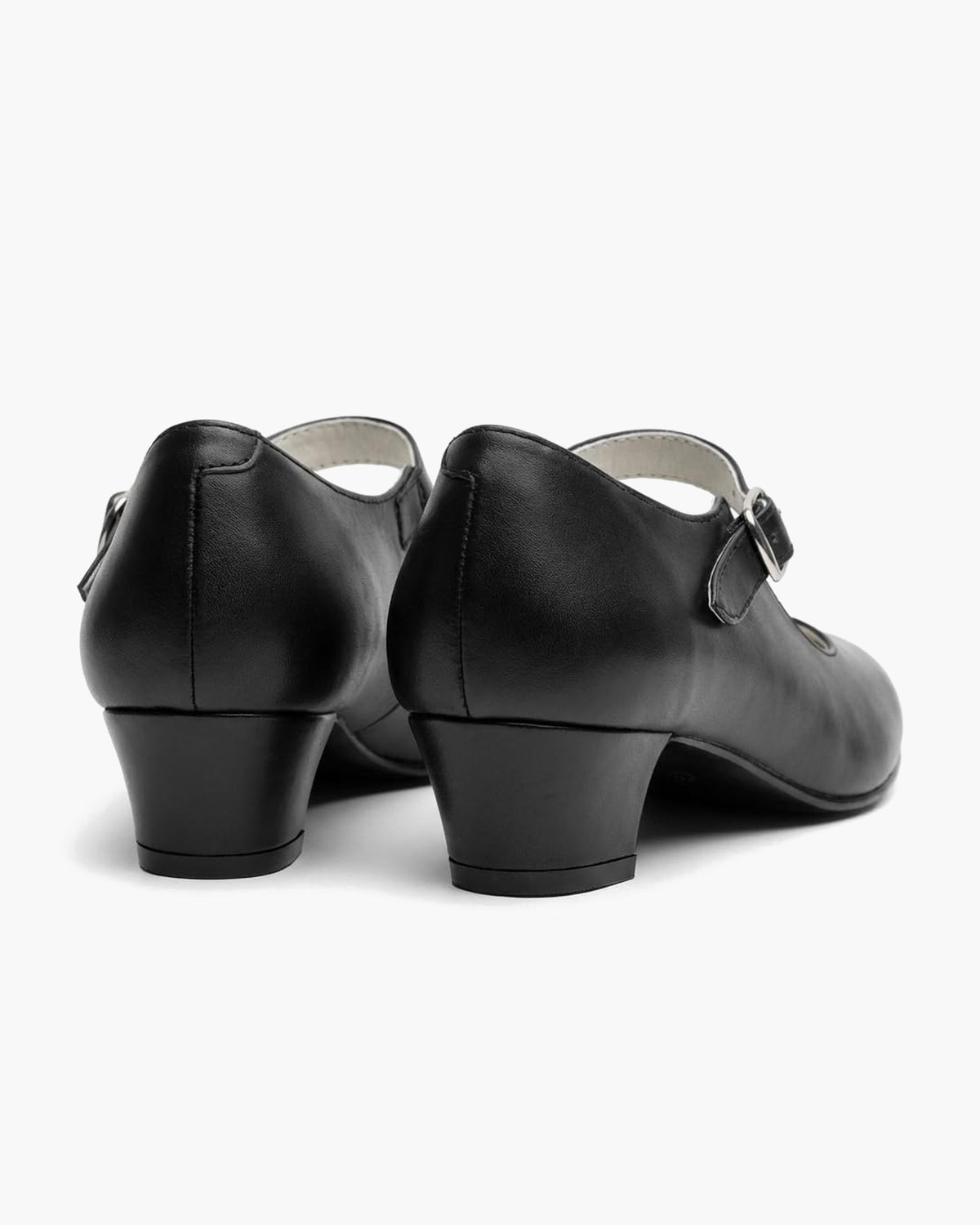 Zapatos de flamenca blancos para mujer con tacón ancho y hebilla - Negro