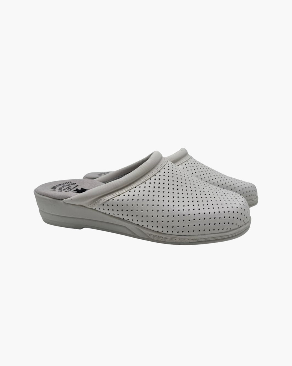 NOESLOMISMO BY DILEMA Zuecos Sanitarios Azules de Piel Perforados con cuña - Blanco