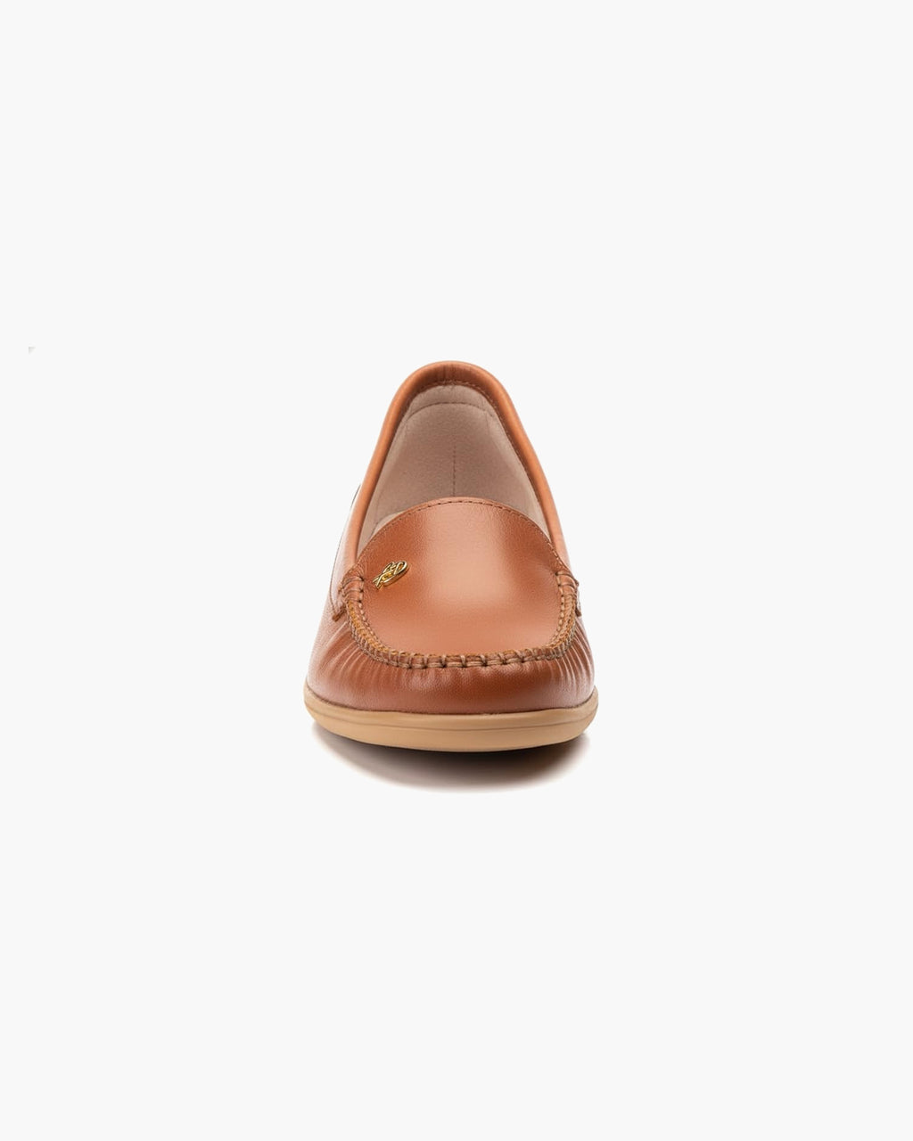 Mocasines de Cuero para Mujer Beige con cuña y Costura Visible - Cuero