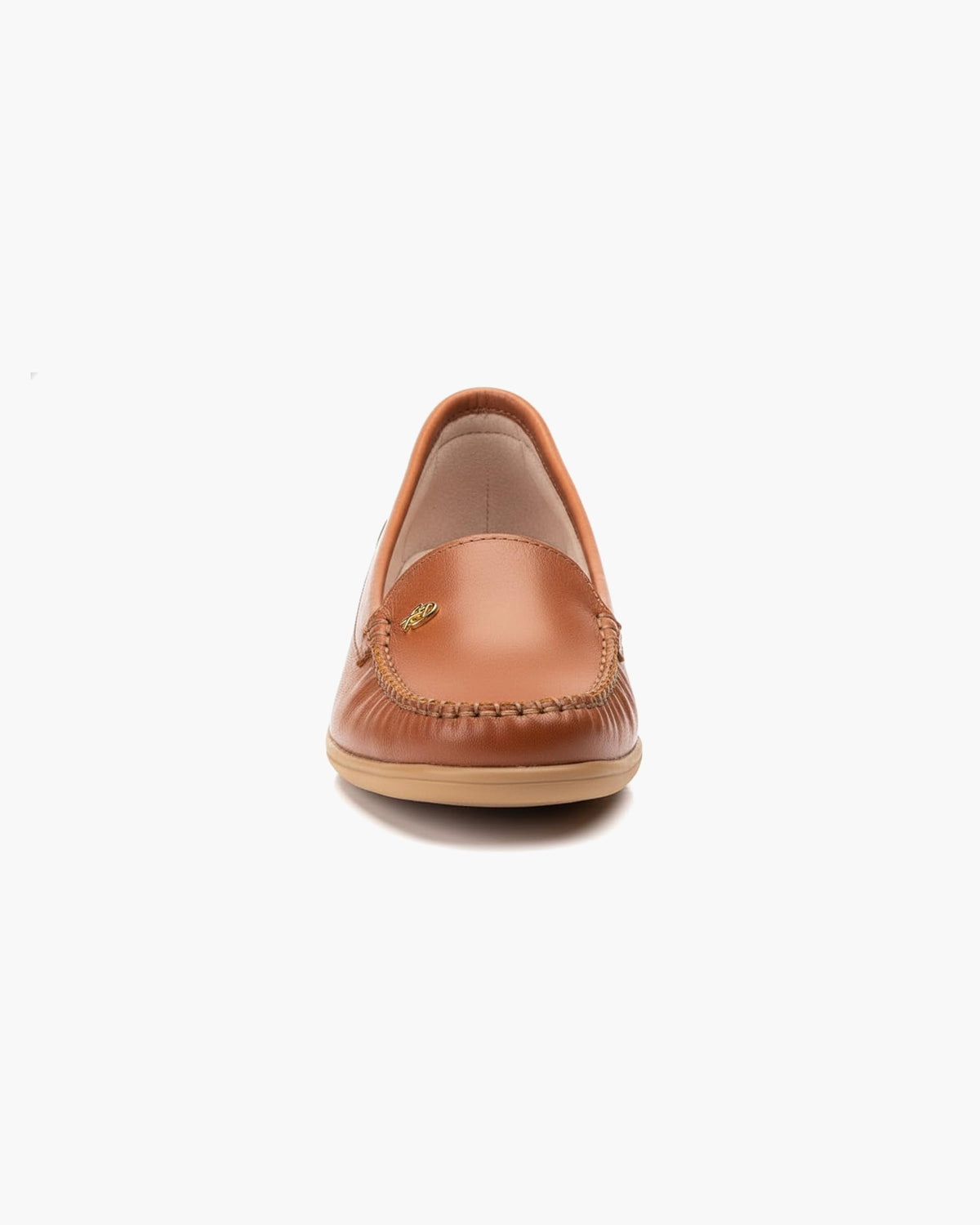 Mocasines de Cuero para Mujer Beige con cuña y Costura Visible - Cuero