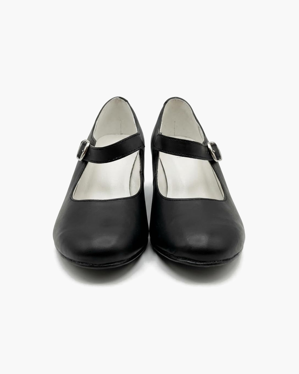 Zapatos de flamenca blancos para mujer con tacón ancho y hebilla - Negro