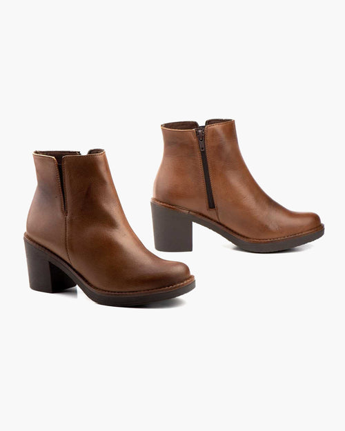 Botines mujer de piel con tacón o plataforma Botín cómodo de invierno y otoño Calzado artesanal de España tipo cuña o camperos en ante y cuero Elegantes e informales - Marrón