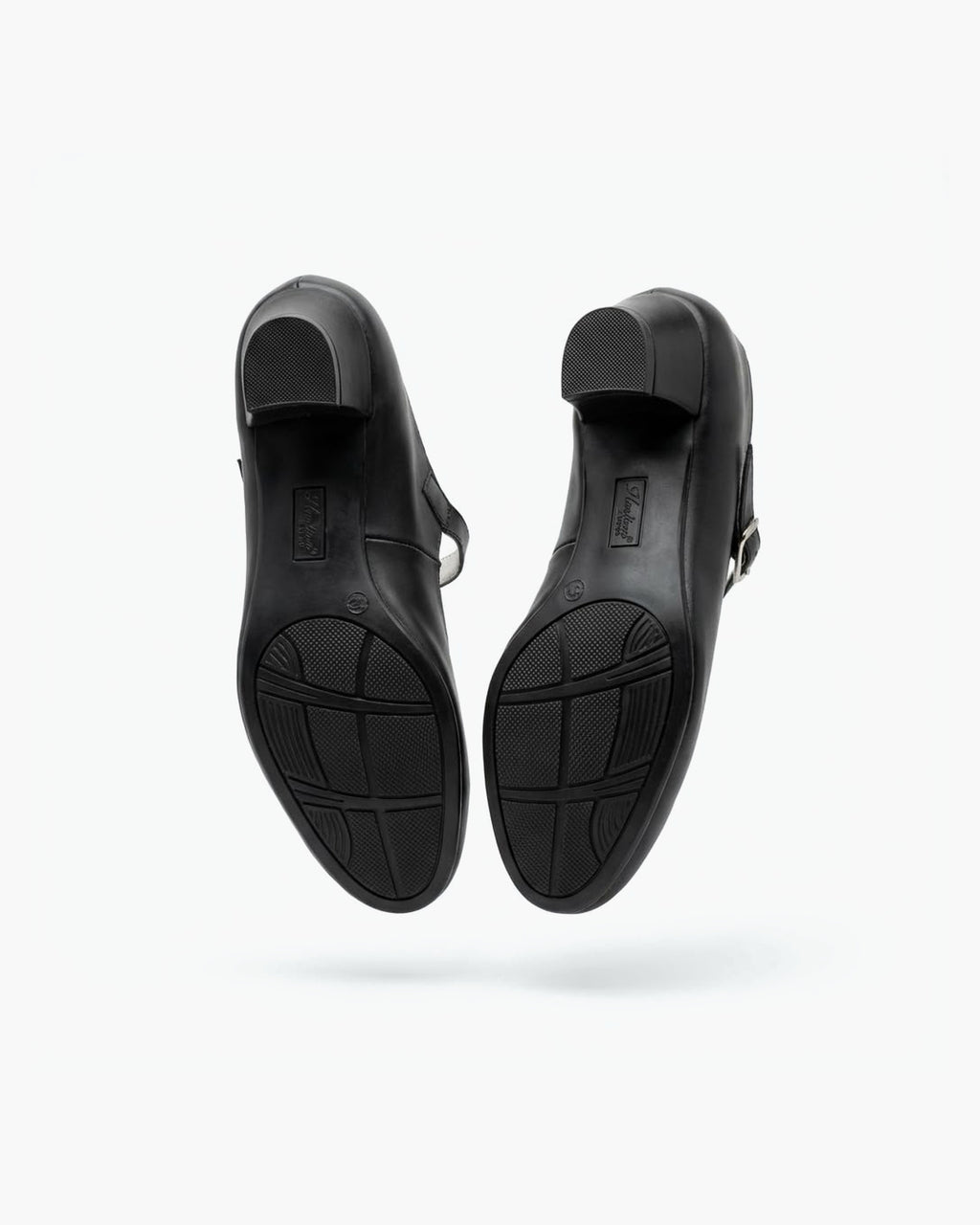 Zapatos de flamenca blancos para mujer con tacón ancho y hebilla - Negro