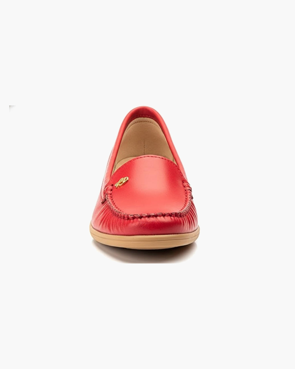Mocasines de Cuero para Mujer Beige con cuña y Costura Visible - Rojo