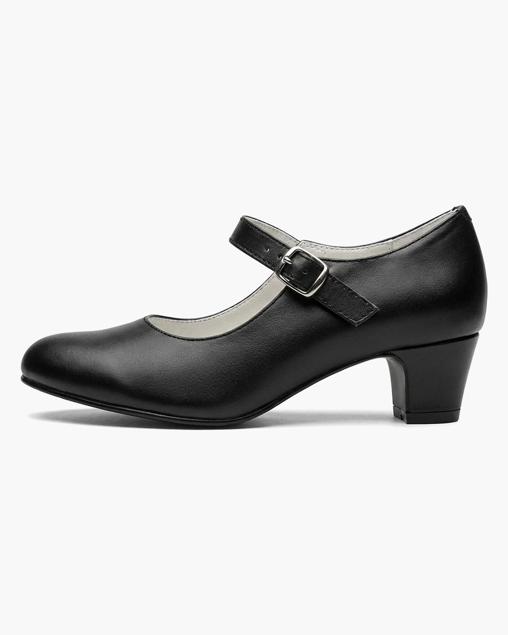 Zapatos de flamenca blancos para mujer con tacón ancho y hebilla - Negro