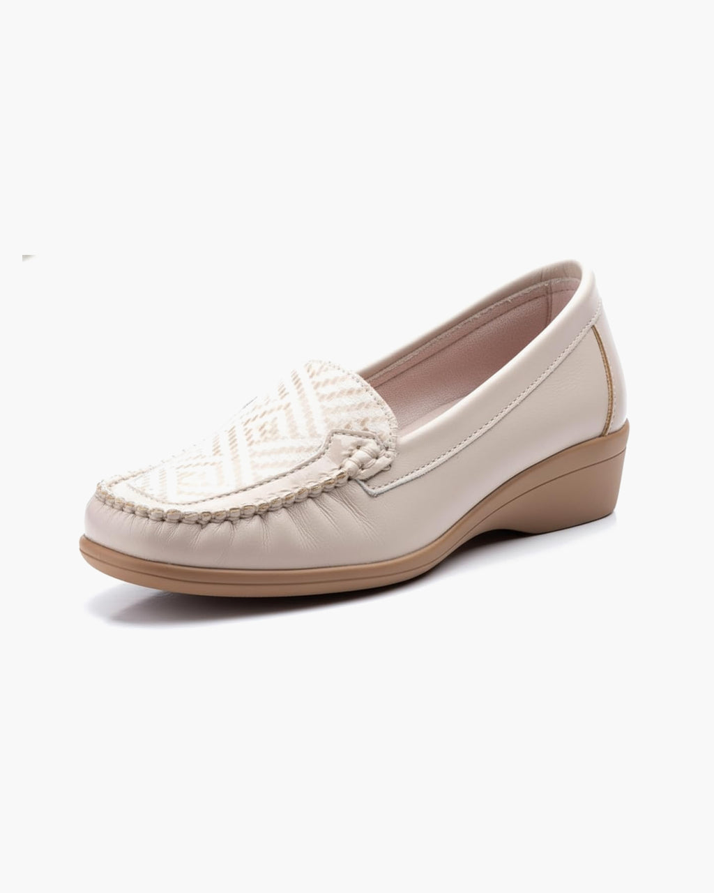 Mocasines para Mujer de Piel cómodos Zapatos clásicos de Vestir y Casual Zapatillas 24 Horas señora Calzado de Verano e Invierno Tipo Penny en Gamuza - Beige