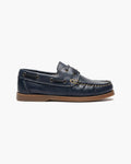 Zapatos náuticos de Cuero Azul Marino para niño con Cordones - Azul Marino