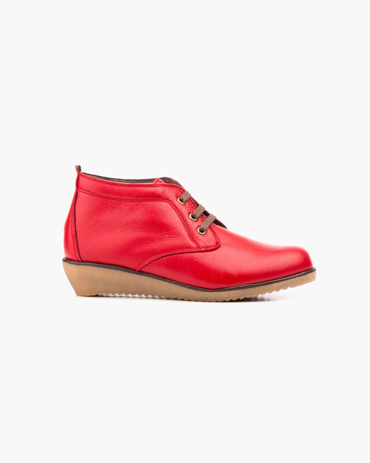 Botines de Mujer de Piel con Cuña y Cordones – Rojo