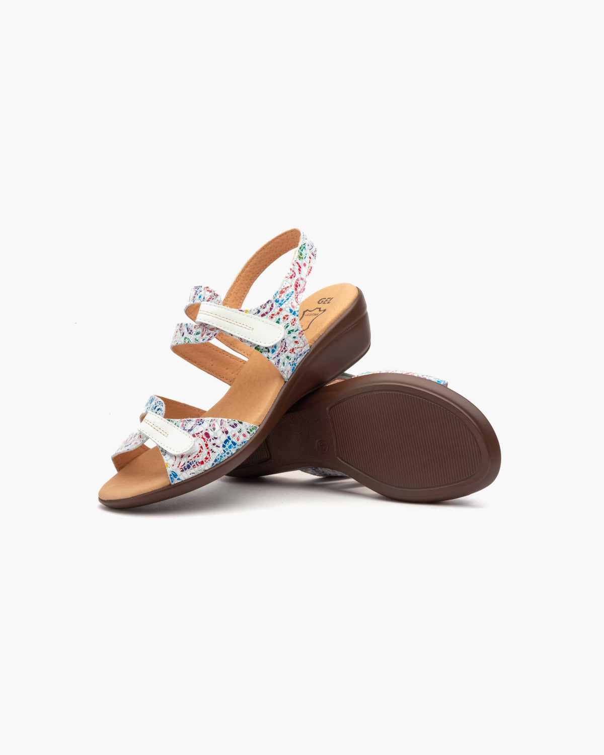 Sandalias de Cuña para Mujer de Piel Auténtica con Cierre de Velcro Verano - Blanco