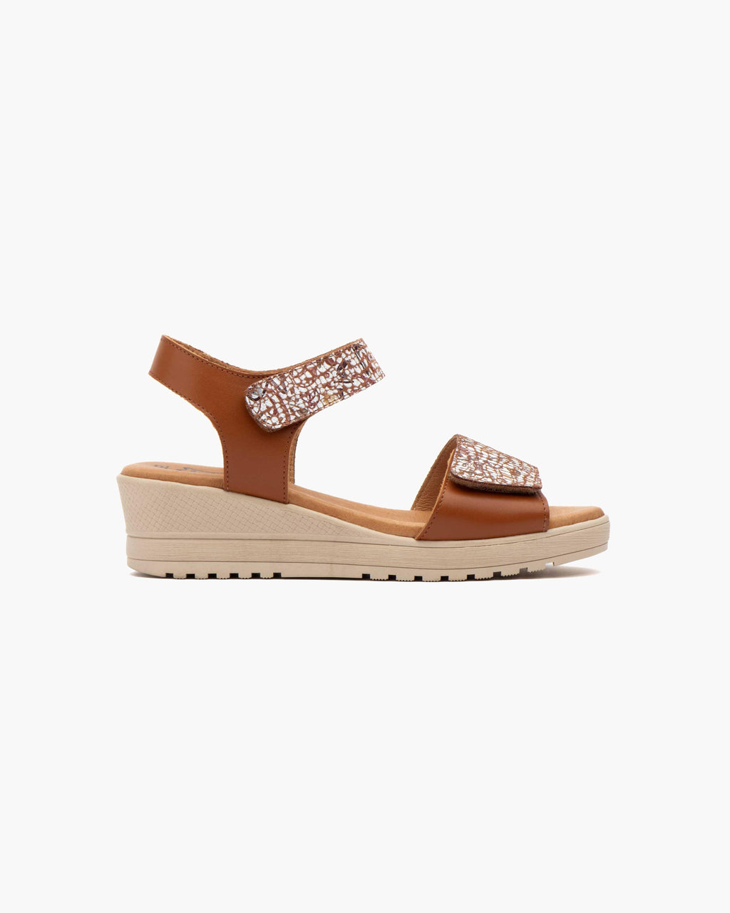 Sandalias de Cuña para Mujer de Piel Auténtica con Cierre de Velcro Verano - Cuero