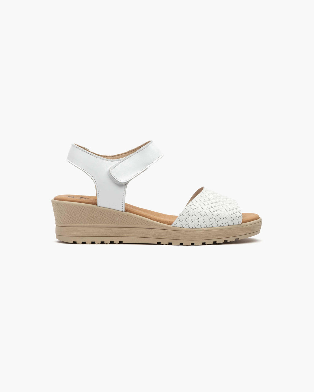 Sandalias de Cuña para Mujer de Piel Auténtica con Cierre de Velcro Verano - Blanco