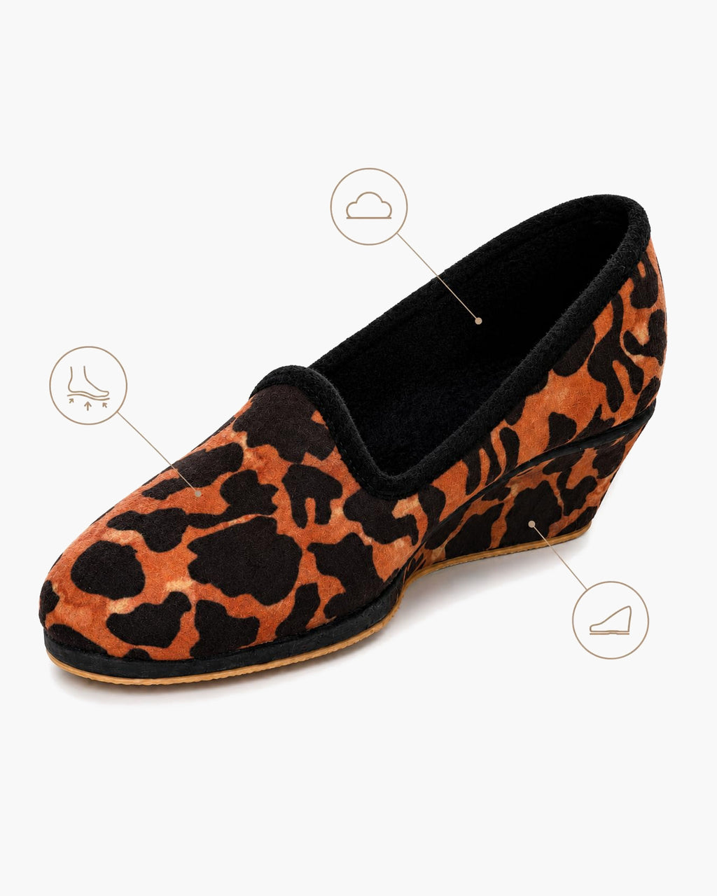 Zapatillas de casa mujer cerradas con cuña, estampado leopardo - Leopardo