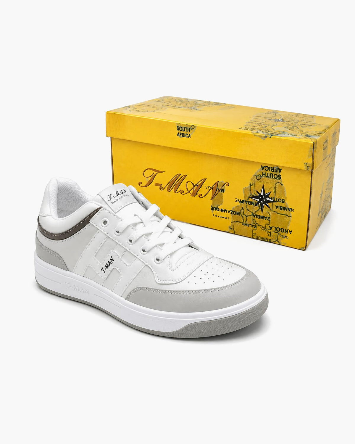 Zapatillas Hombre de Piel Casual con Cordones, Blanco y Gris - Blanco
