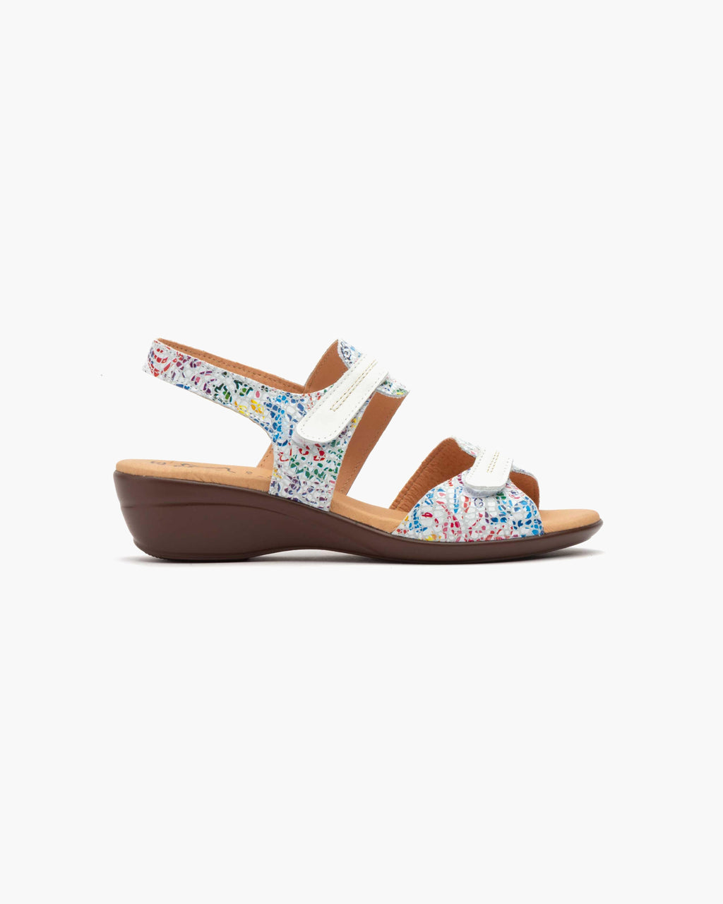 Sandalias de Cuña para Mujer de Piel Auténtica con Cierre de Velcro Verano - Blanco