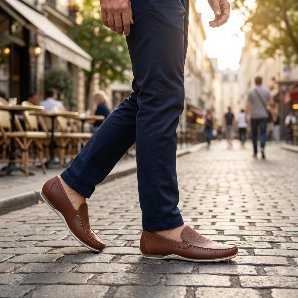 Mocasines de Cuero Azul Marino para Hombre de Verano - Cuero