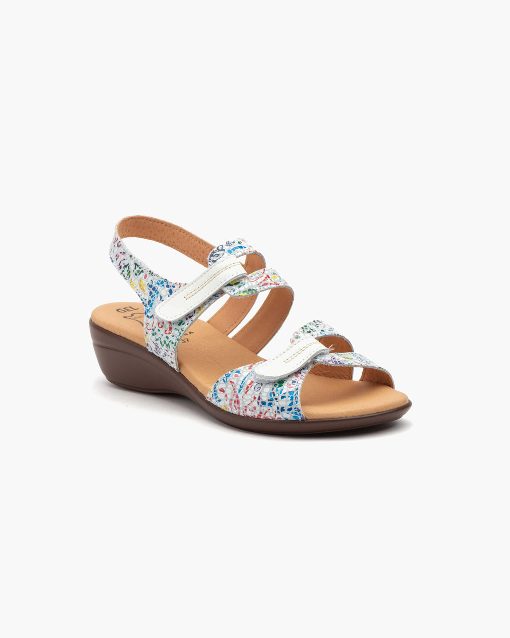 Sandalias de Cuña para Mujer de Piel Auténtica con Cierre de Velcro Verano - Blanco