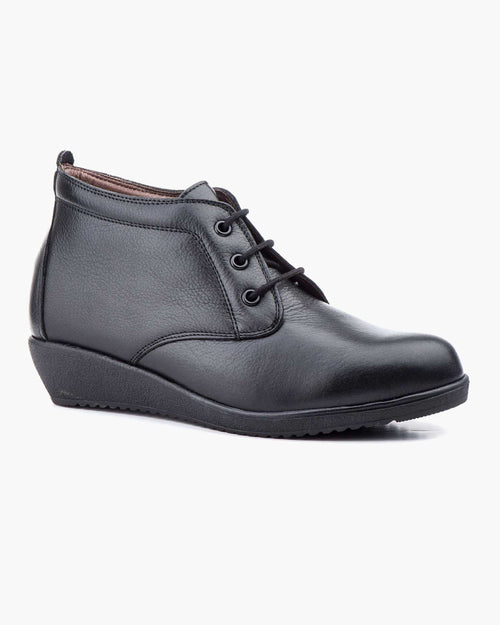 Botines mujer de piel con tacón o plataforma Botín cómodo de invierno y otoño Calzado artesanal de España tipo cuña o camperos en ante y cuero Elegantes e informales - Negro