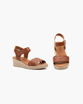 Sandalias de Cuña para Mujer de Piel Auténtica con Cierre de Velcro Verano - Cuero