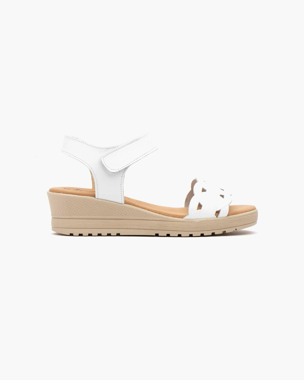 Sandalias de Cuña para Mujer de Piel Auténtica con Cierre de Velcro Verano - Blanco