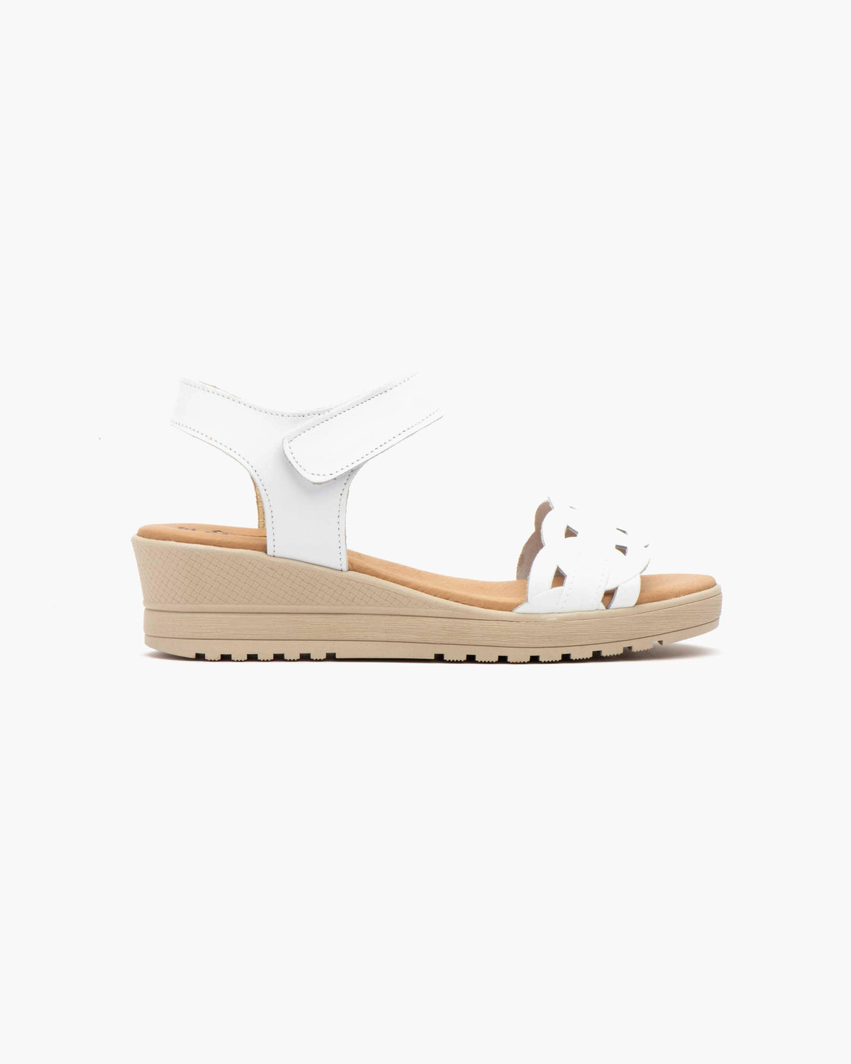 Sandalias de Cuña para Mujer de Piel Auténtica con Cierre de Velcro Verano - Blanco