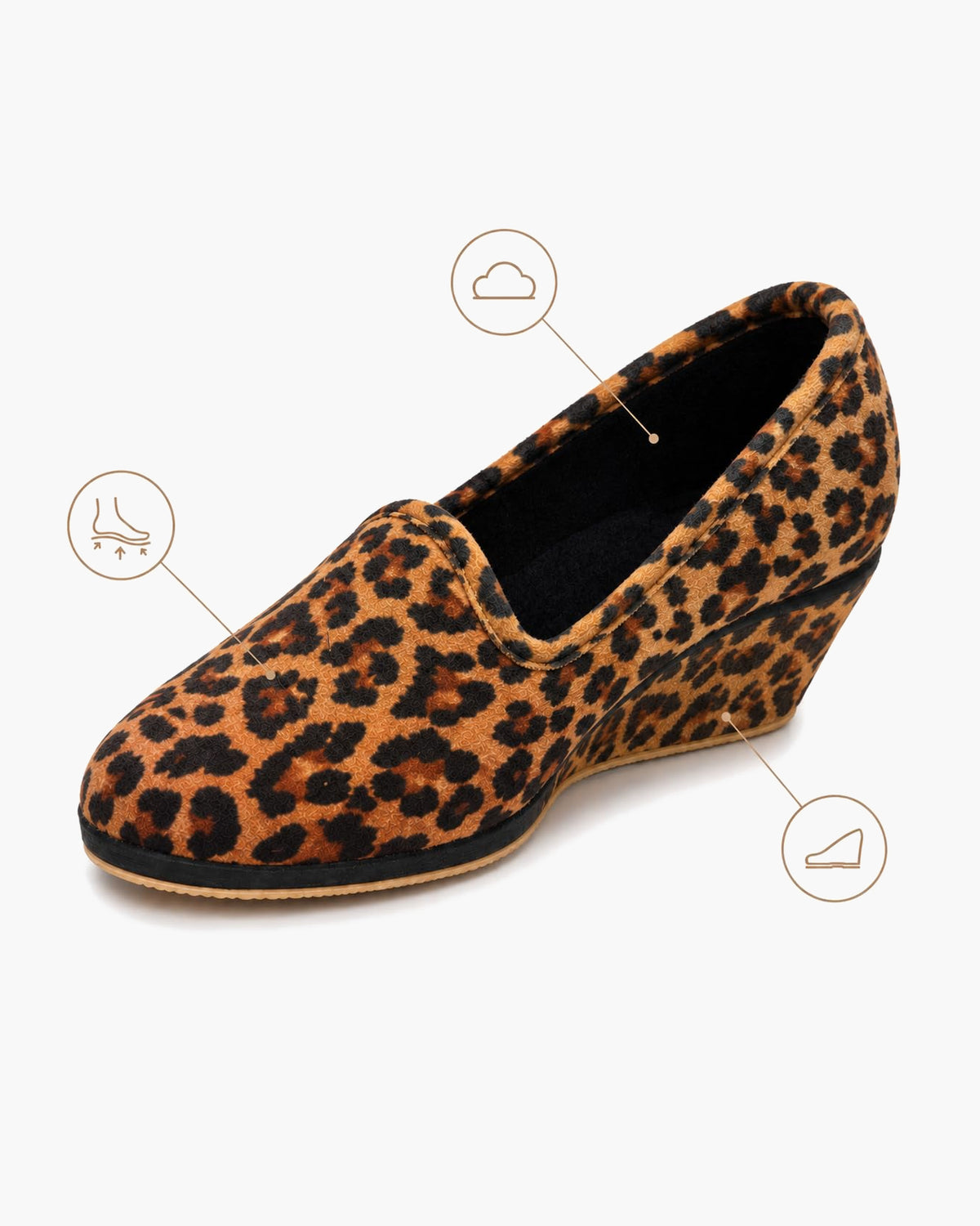 Zapatillas de casa mujer cerradas con cuña, estampado leopardo - Leopardo