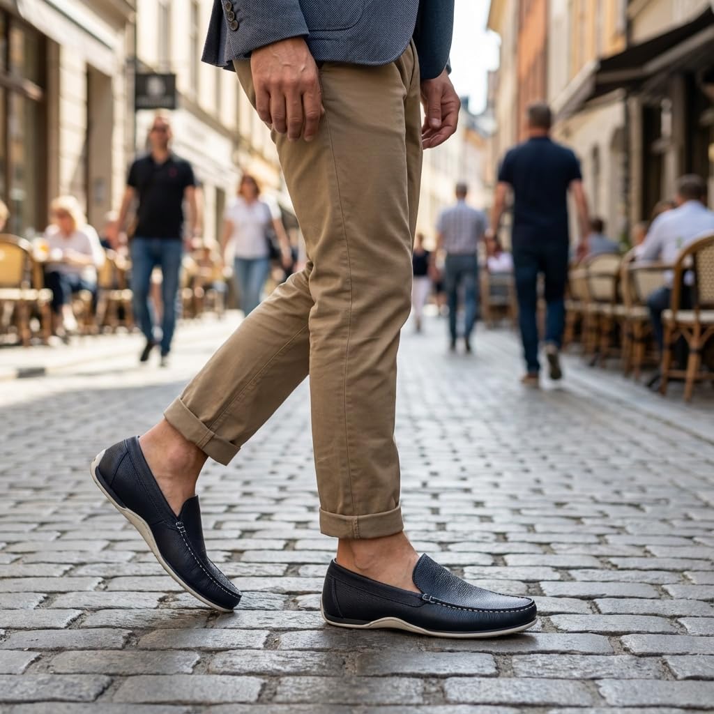 Mocasines de Cuero Azul Marino para Hombre de Verano - Azul Marino