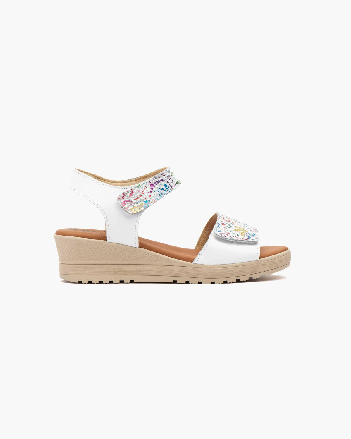 Sandalias de Cuña para Mujer de Piel Auténtica con Cierre de Velcro Verano - Blanco