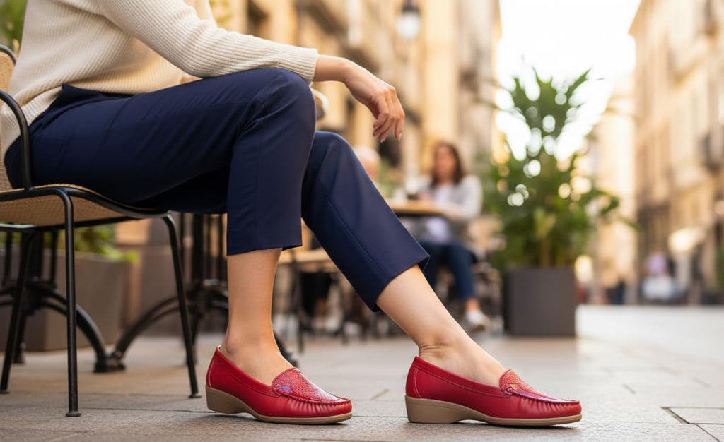 Mocasines para Mujer de Piel cómodos Zapatos clásicos de Vestir y Casual Zapatillas 24 Horas señora Calzado de Verano e Invierno Tipo Penny en Gamuza - Rojo